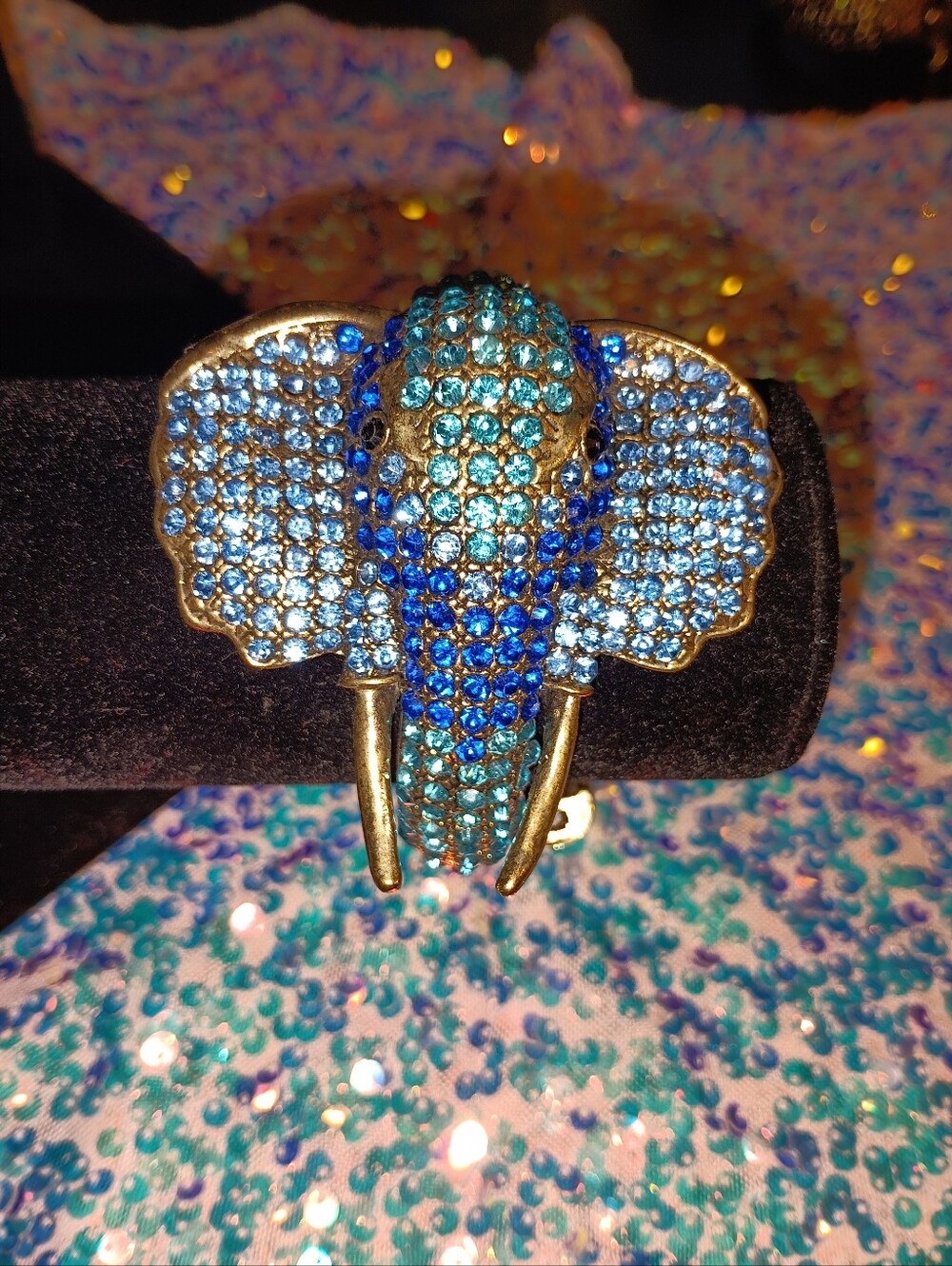 Blue Crystal Elephant Statement Bracelet Cuff- Women Accessories